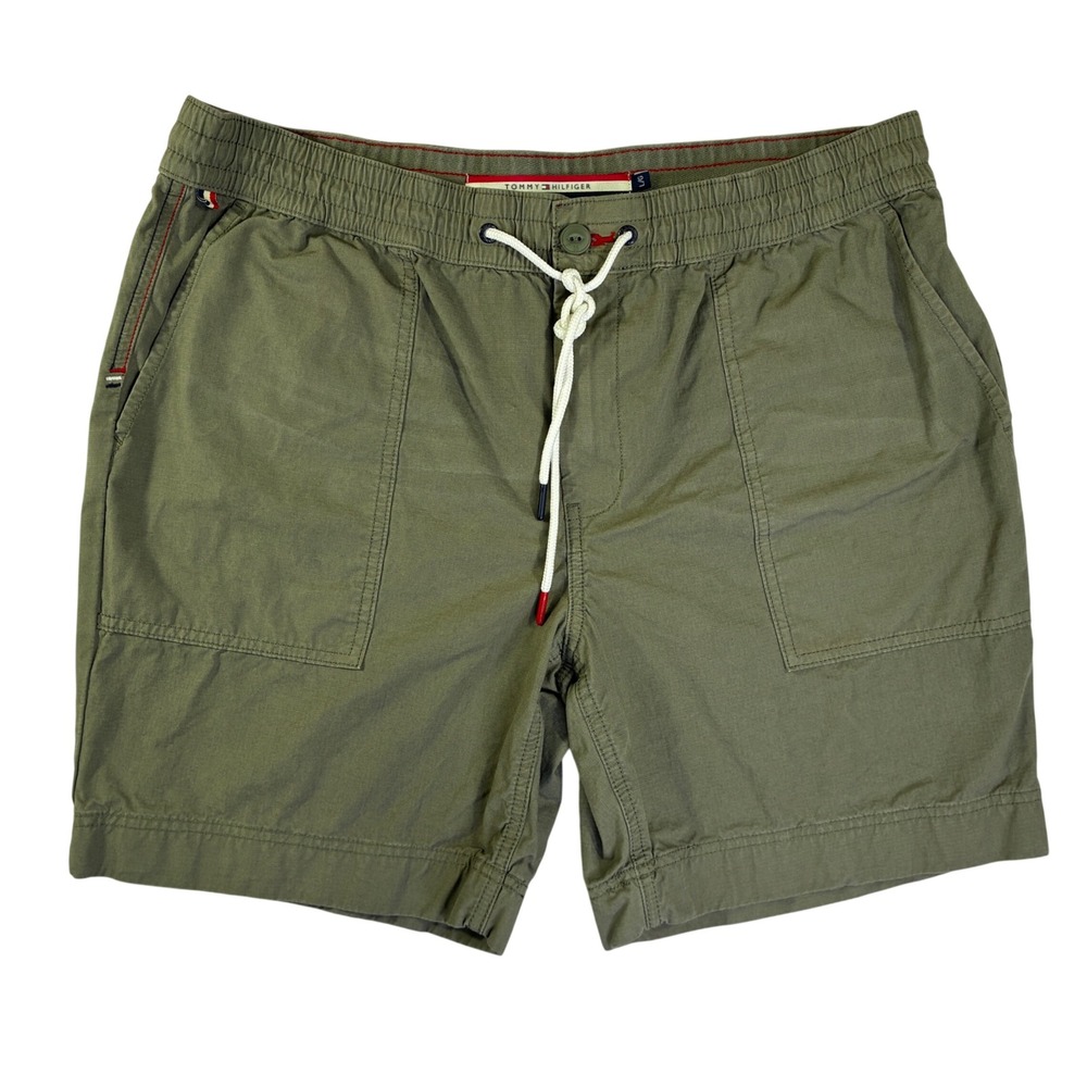 Tommy Hilfiger Mens Olive Green Ripstop Drawstring Shorts Size L 7 Inseam